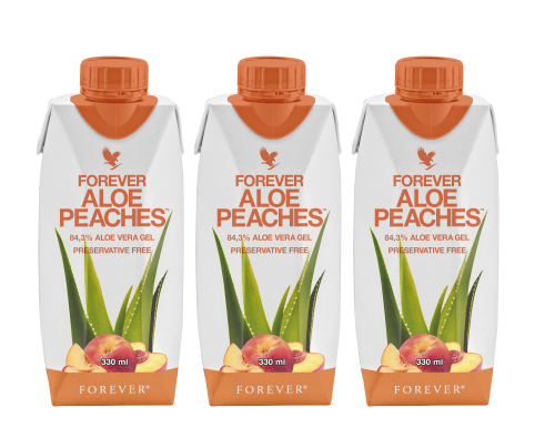 Forever Living Products Trójpak Forever Aloe Peaches mini™ nektar z miąższem z aloesu o smaku brzoskwiniowym, (3 x 330 ml)  - aloesowyraj.pl